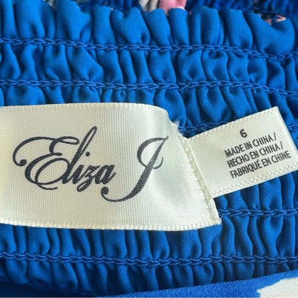 Eliza J Blue Pink Floral Tiered Maxi Dress 6 Smocked Back Spring Summer - Picture 8 of 9